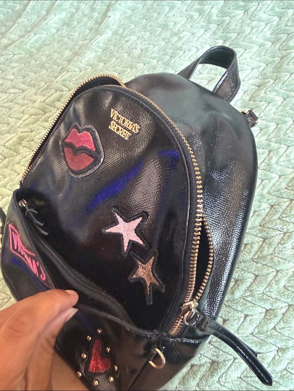 Victoria's Secret Black Mini Backpack with Pink Patch Accents - Picture 7 of 7